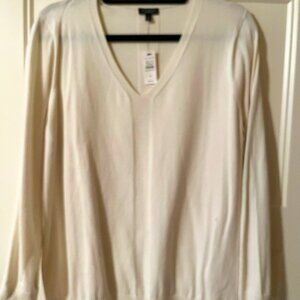 Talbots NWT Cream Cotton Blend Long-Sleeve V-Neck Sweater Size 1XP